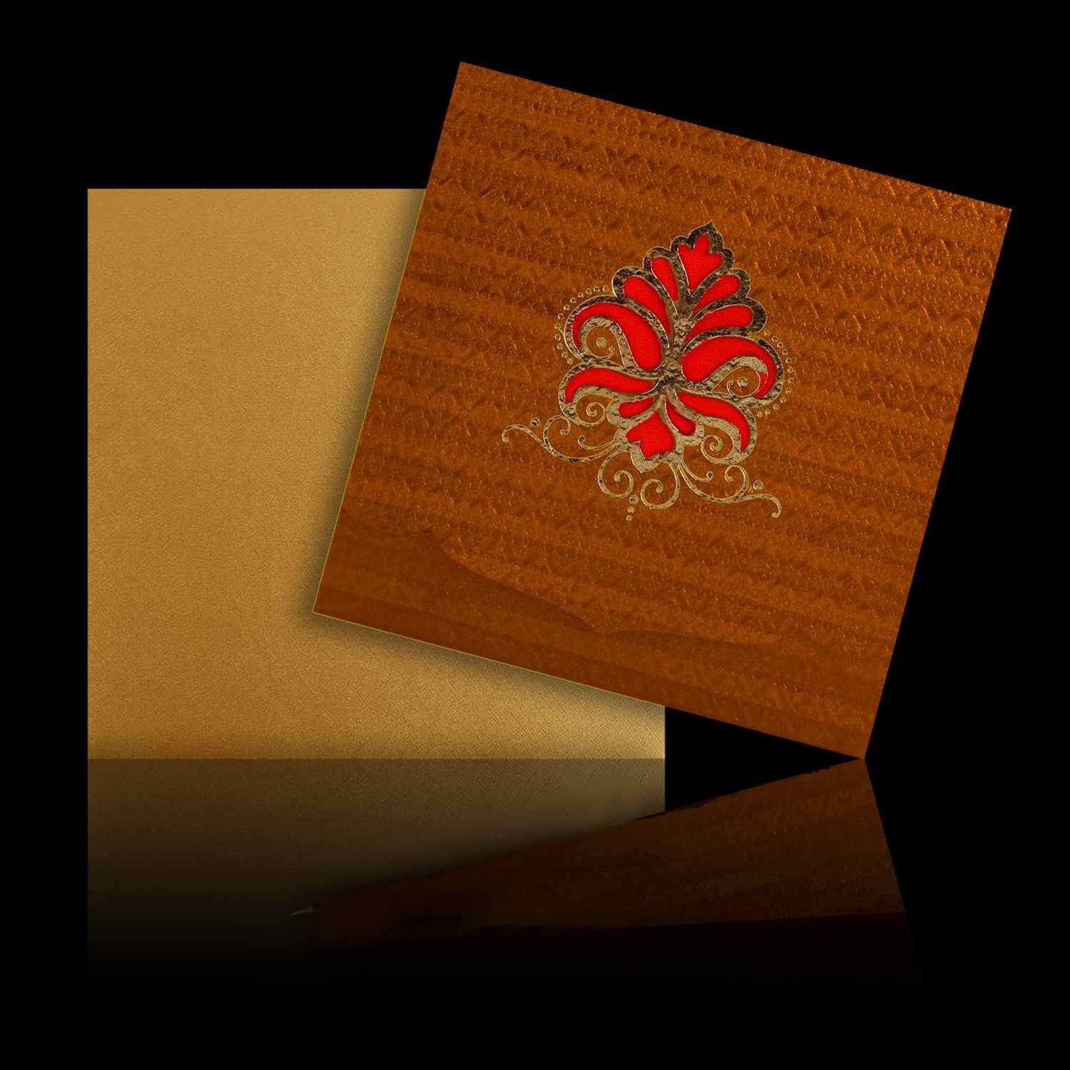 Alluring Maroon Shading Hand Made Wedding Card - KNK30261
