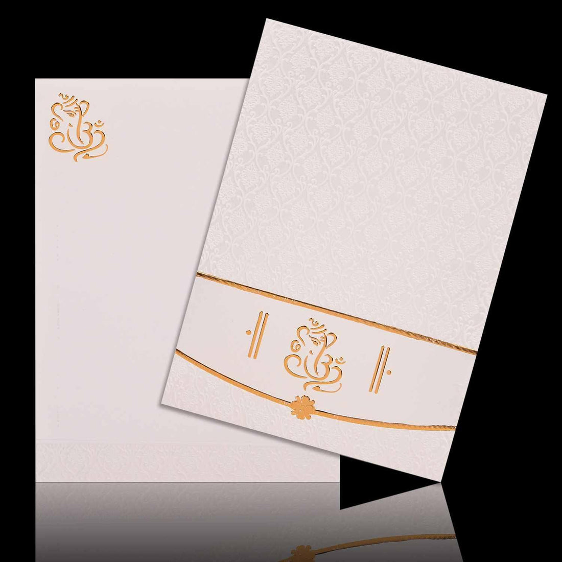 Pristine White Shading With Floral Theme Ganesha Wedding Card - KNK30330