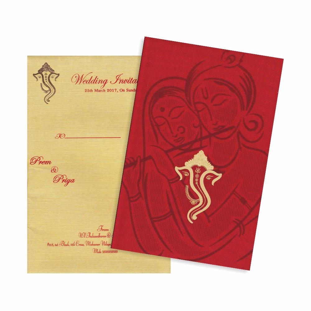 Satin Red Golden Ganesha Card -  KNK3050