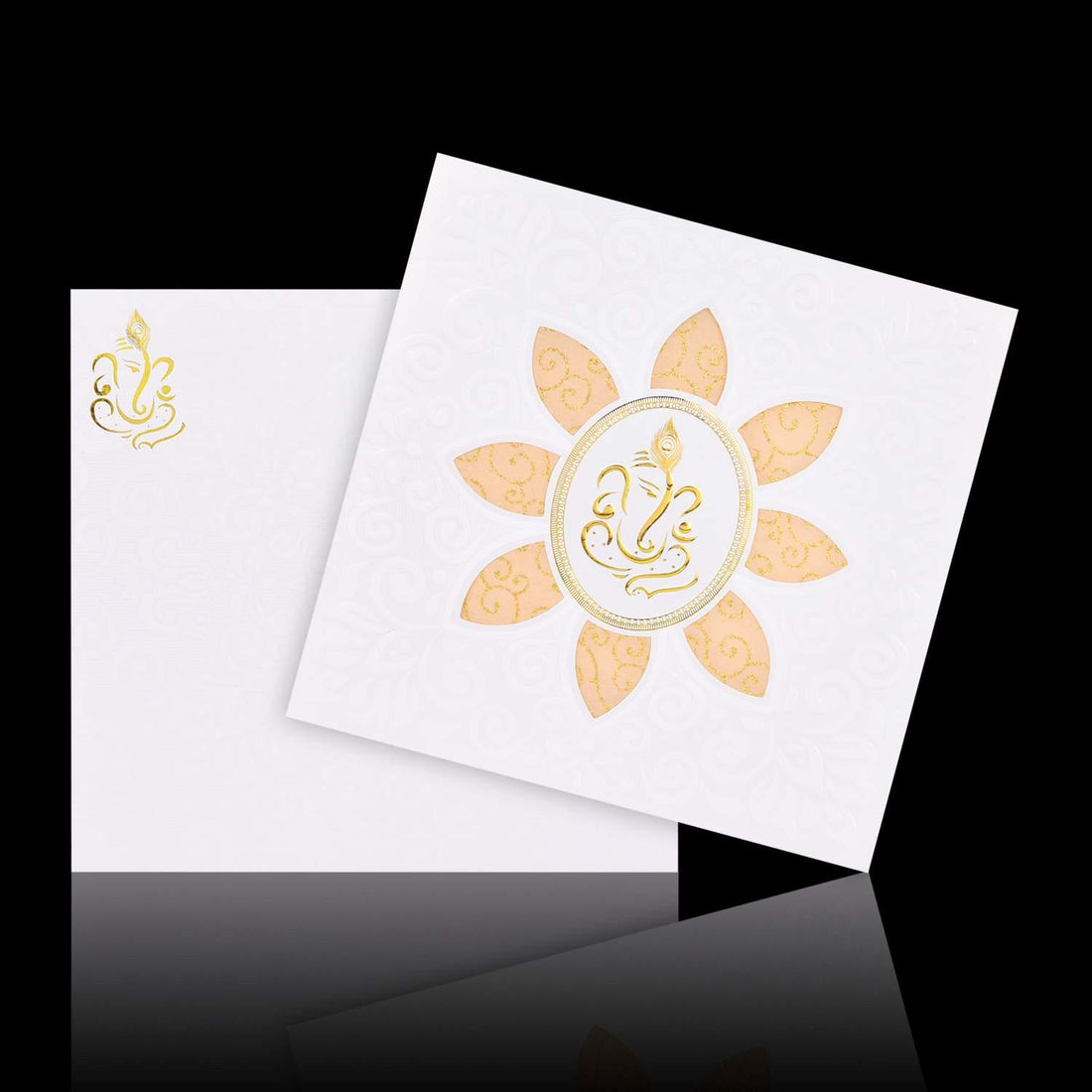 Gorgeous Gold Foiling Ganesha With Cut Design Wedding Card - KNK30530