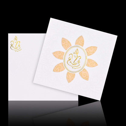 Gorgeous Gold Foiling Ganesha With Cut Design Wedding Card - KNK30530