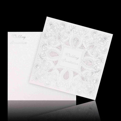 Classic Silver Wolly White Invitation Wedding Card - KNK30580