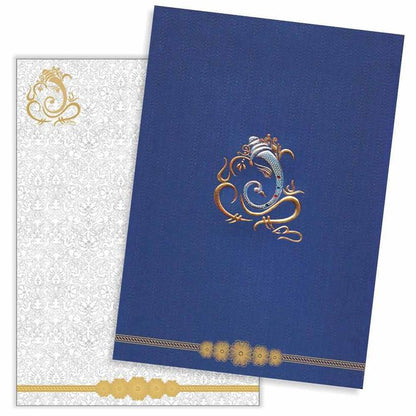 Endearing Ganesha With Blue Shading Padded Wedding Card - KNK3067-King of Cards