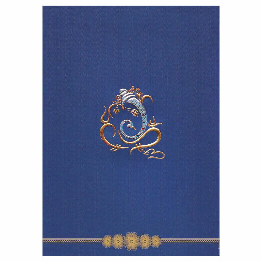 Endearing Ganesha With Blue Shading Padded Wedding Card - KNK3067
