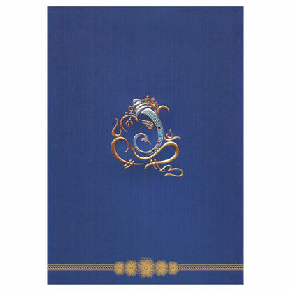 Endearing Ganesha With Blue Shading Padded Wedding Card - KNK3067