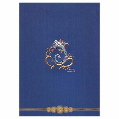 Endearing Ganesha With Blue Shading Padded Wedding Card - KNK3067-King of Cards