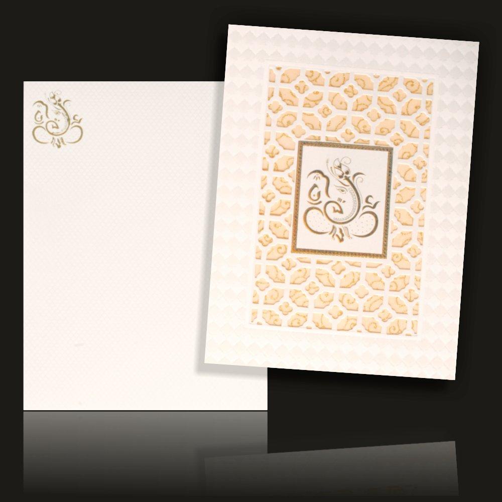 Gorgeous White Colour Ganesha With Laser Cut Wedding Card - KNK30700