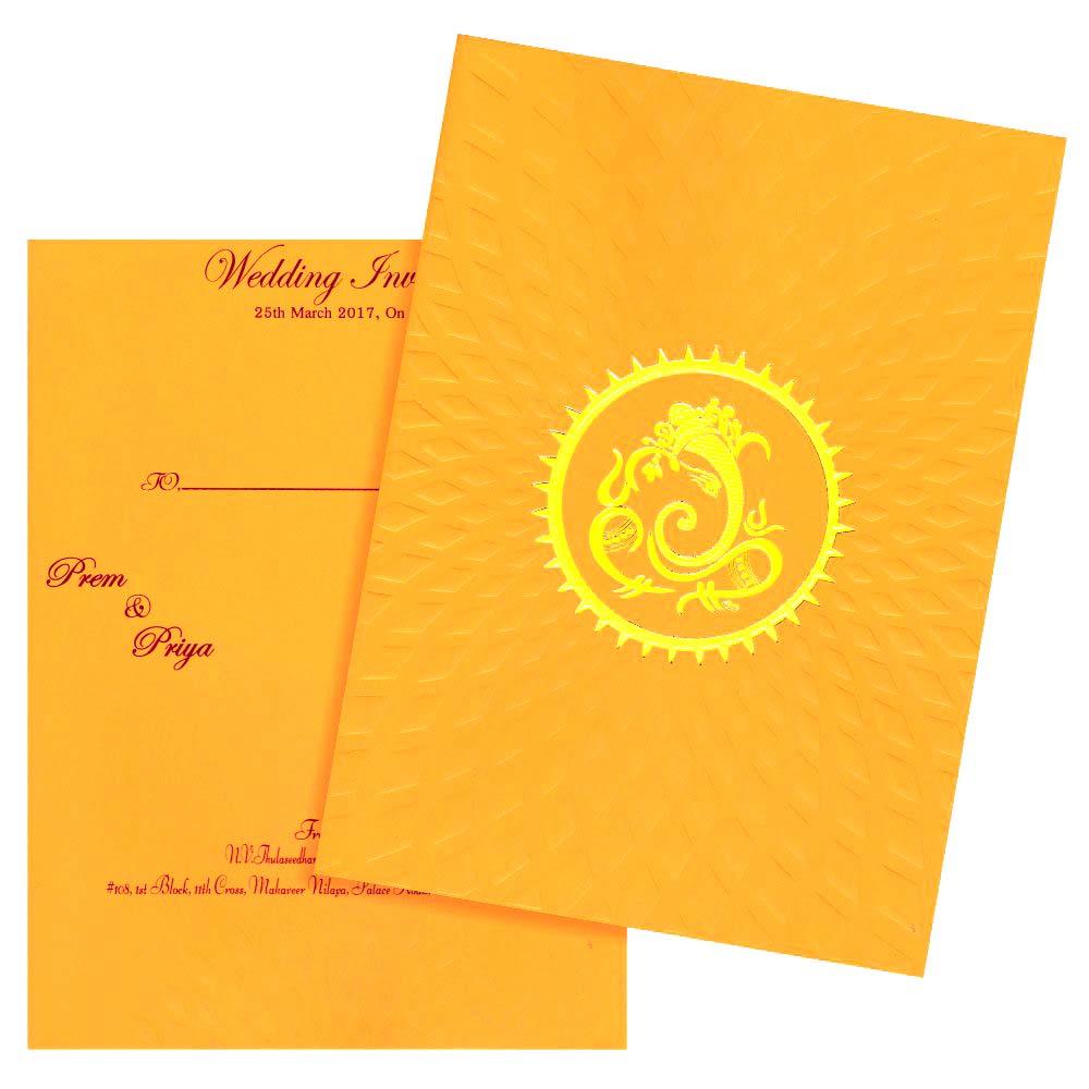Lovely Yellow Shading With Ganesha Theme Wedding Card - KNK3257