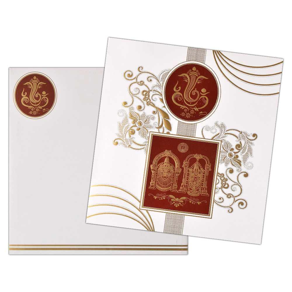 Invitation Card - Luxurious Balaji and Lord Ganesha Card in Red and Gold-KNK3288
