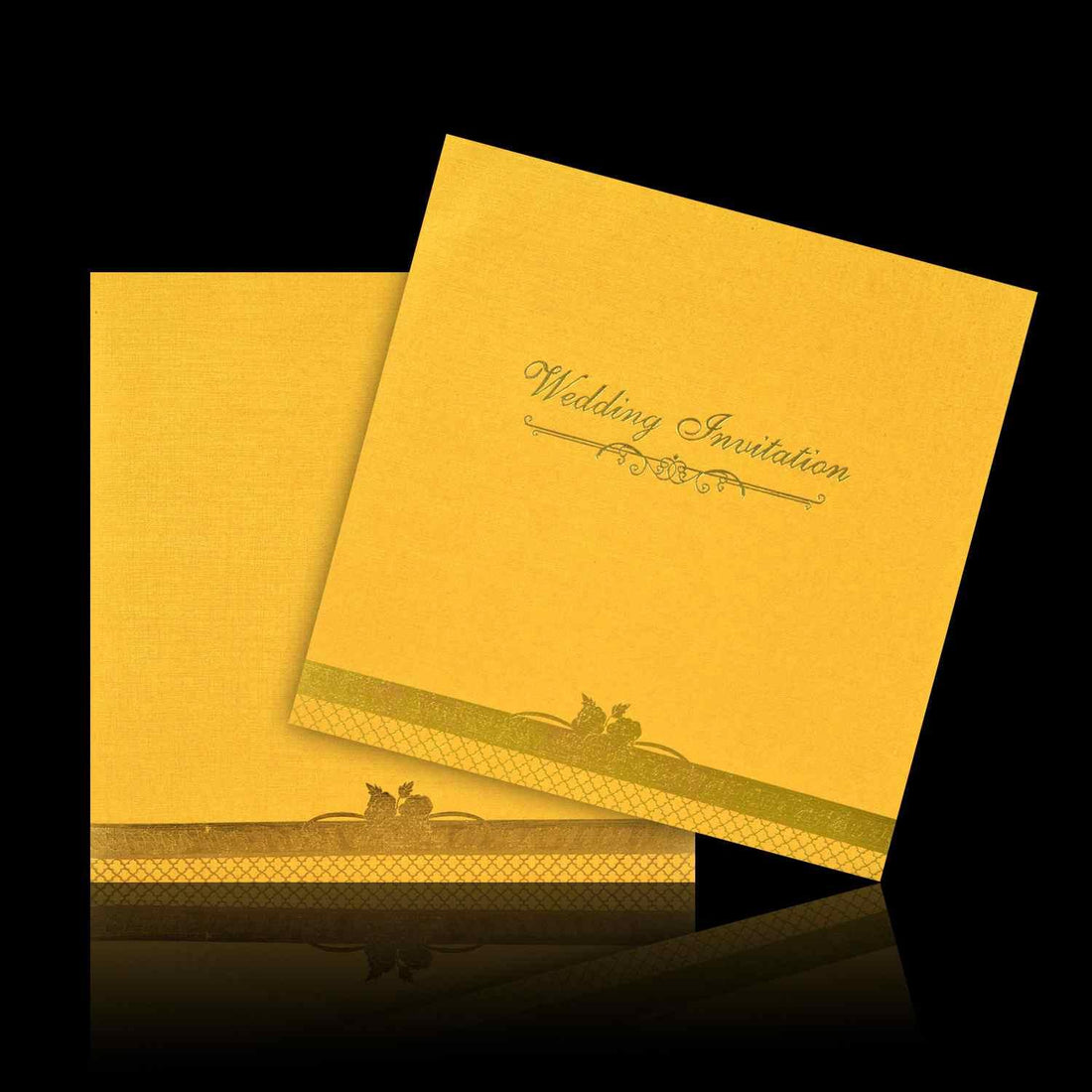 Yellow Metallic Wedding Invitation Card-KNK3292