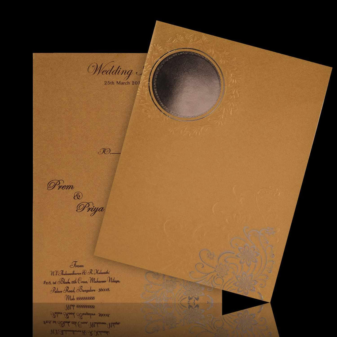 Lovely Gold Shading With Gold Foiling Flower Wedding Card - KNK3480