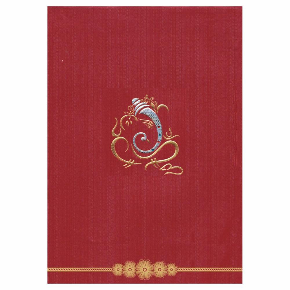 Alluring Red Shading With Floral Border Padded Wedding Card - KNK3606