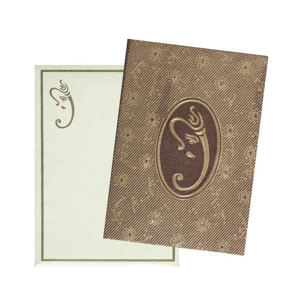 Golden Gajakarna Hindu Personal Wedding Invitation Card-KNK3648