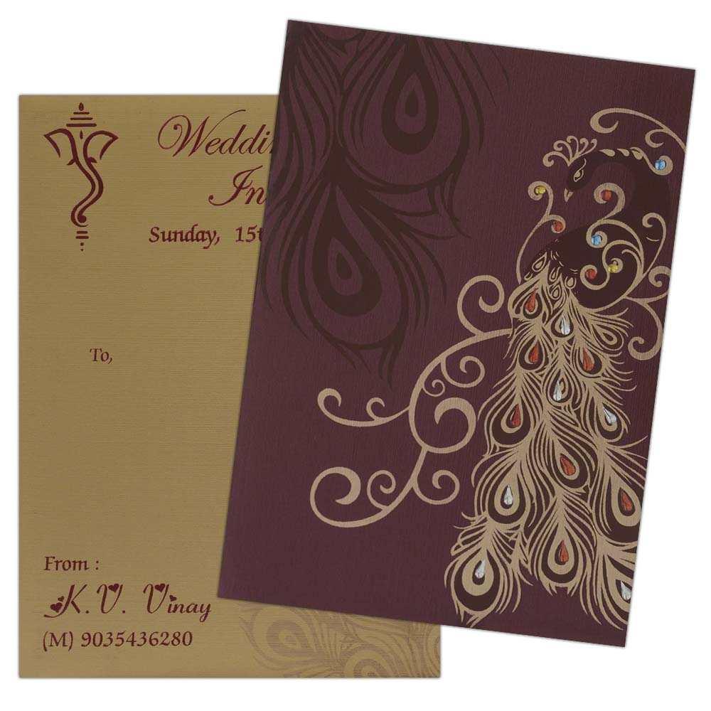 Invitation Card - Flowing Peacock feathers invitation Card-KNK3722