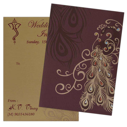 Invitation Card - Flowing Peacock feathers invitation Card-KNK3722