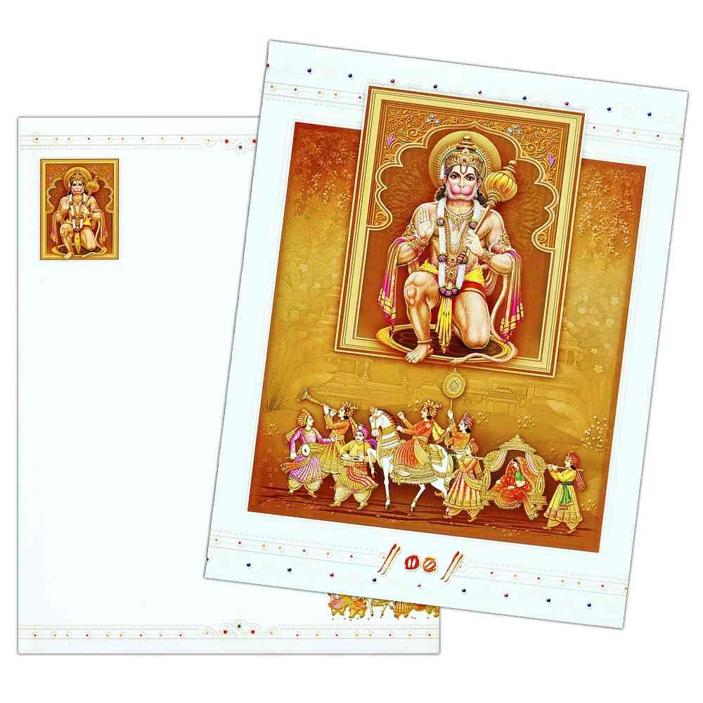 Fascinating Hanuman Theme With White Shading Wedding Card