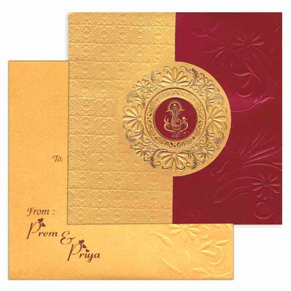 Unique Door Type maroon Shading Personal Wedding Card  - KNK3817 - Small (Personal Card)