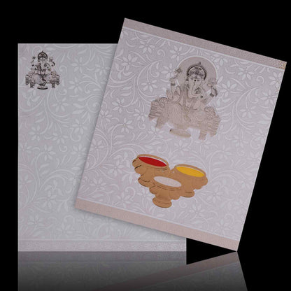 Pristine White Shading With Gold Ganesha Wedding Card - KNK4100