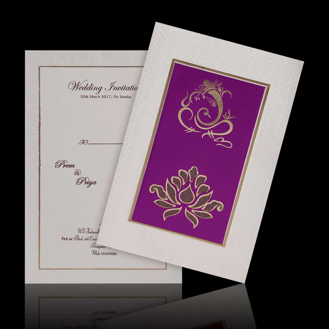 Fabulous Violet Shading With Bloom Subject Wedding Card - KNK4124