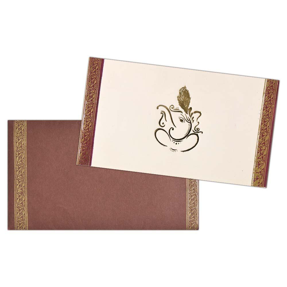 White Ganesha With Gold Touch Invitation