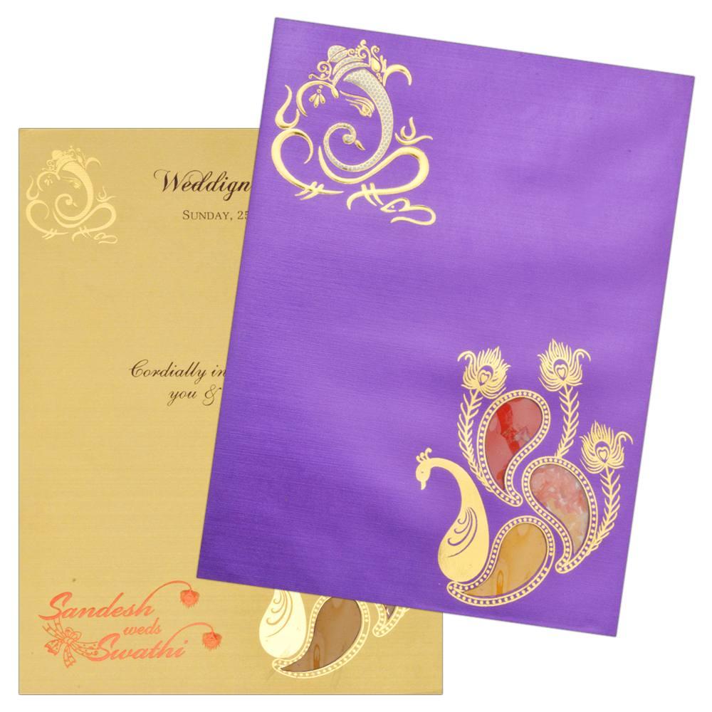 Purple Peacock Feathered Invitation Card-Knk4297