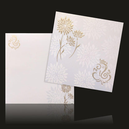 Glossy Flower White Color Ganesha Wedding Card - KNK43261