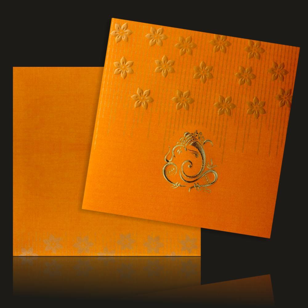 Gorgeous Red Color Ganesha With Flower Wedding Card