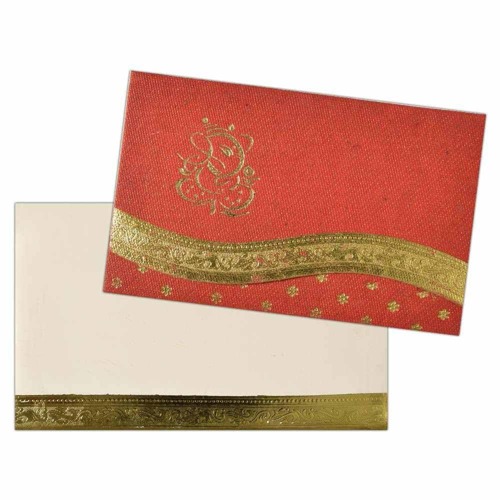 Invitation Card - Divine Creation in luxurious Red and dazzling gold with Lord Ganesh-KNK4351