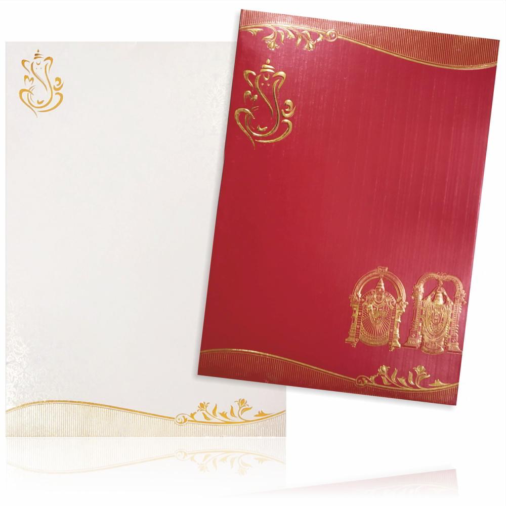 Fabulous Gold Foiling Ganesha With Red Shading Wedding Card  - KNK4377