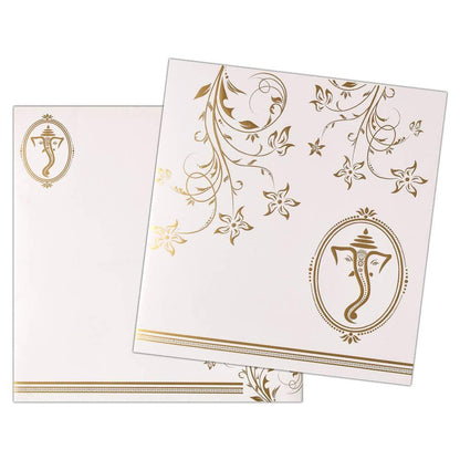 Invitation Card - A Contemporary Ganesha Card in White and Gold-KNK4409