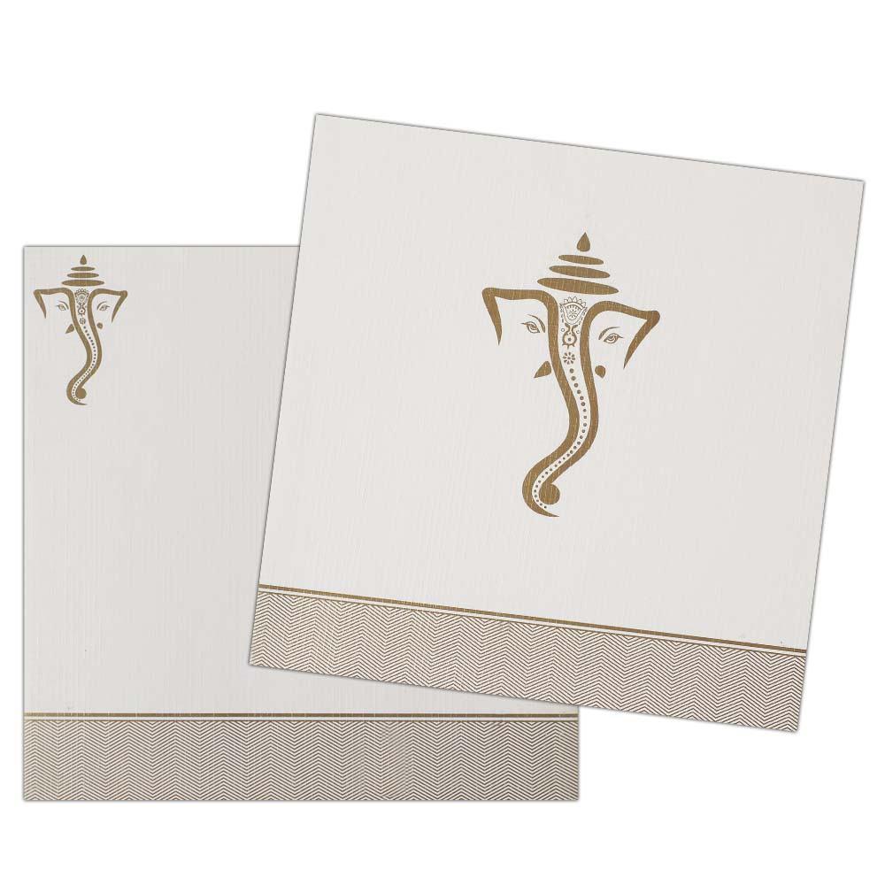 Invitation Card - Blessings from Lord Ganesha Card in white and gold-KNK4597