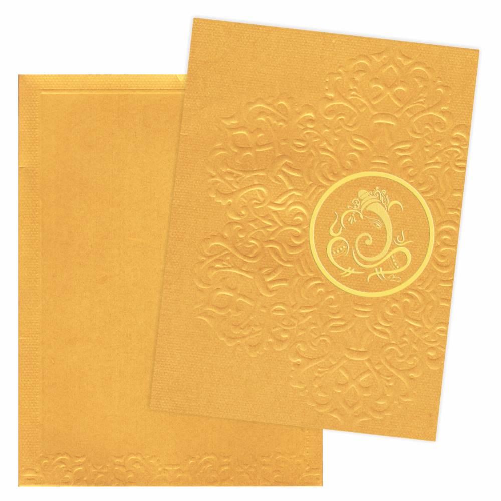 Gold Ganesha With Floral Design Invitation Card-Knk4629