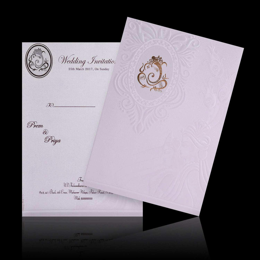 Well Groomed White Shading Gold Ganesha Wedding Card - KNK4790