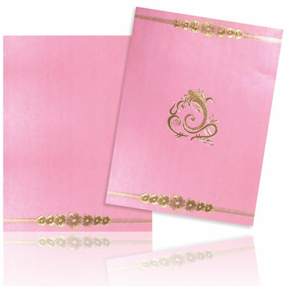 Pink Metallic Invitation Card With Floral Design-KNK4824