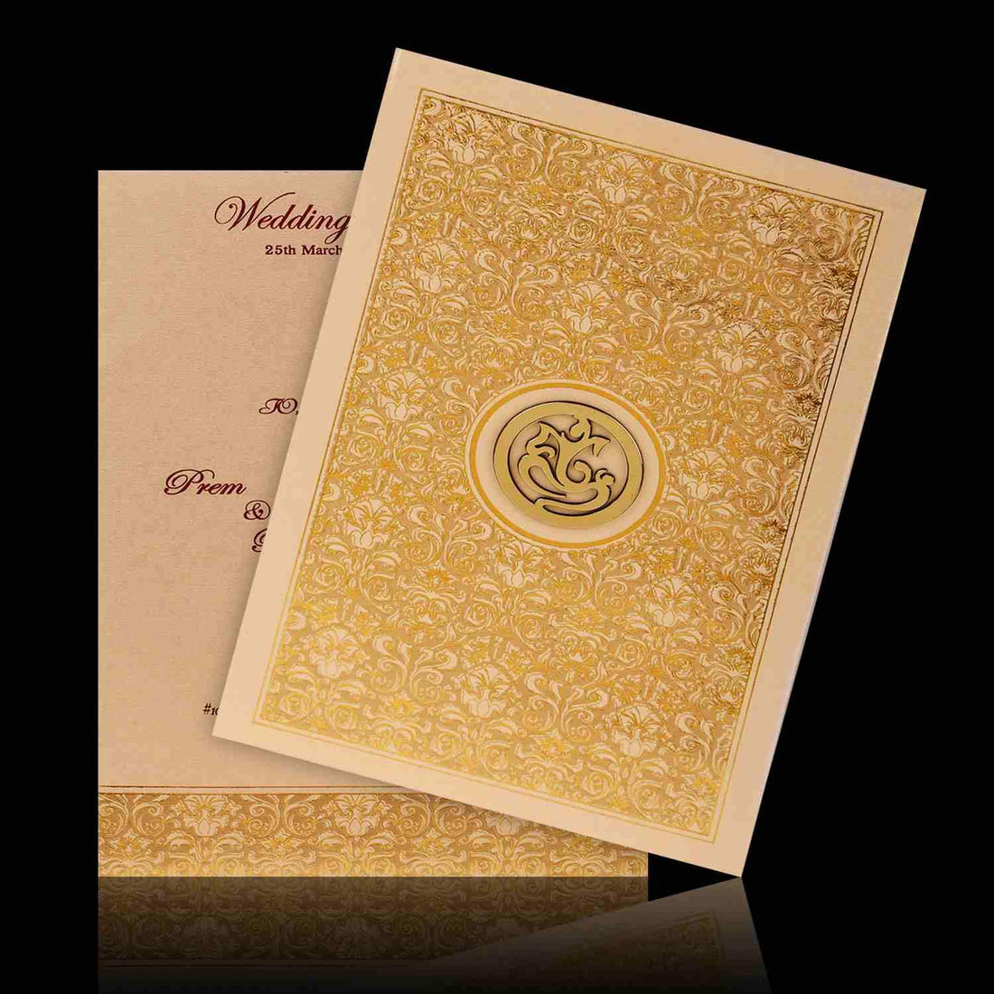 Gold Foiling Floral Theme With Gold Shading Padded Wedding Card - KNK4877