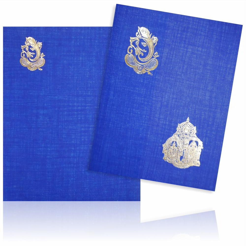 Alluring Blue Shading With Ganesha Theme Wedding Card-KNK50042