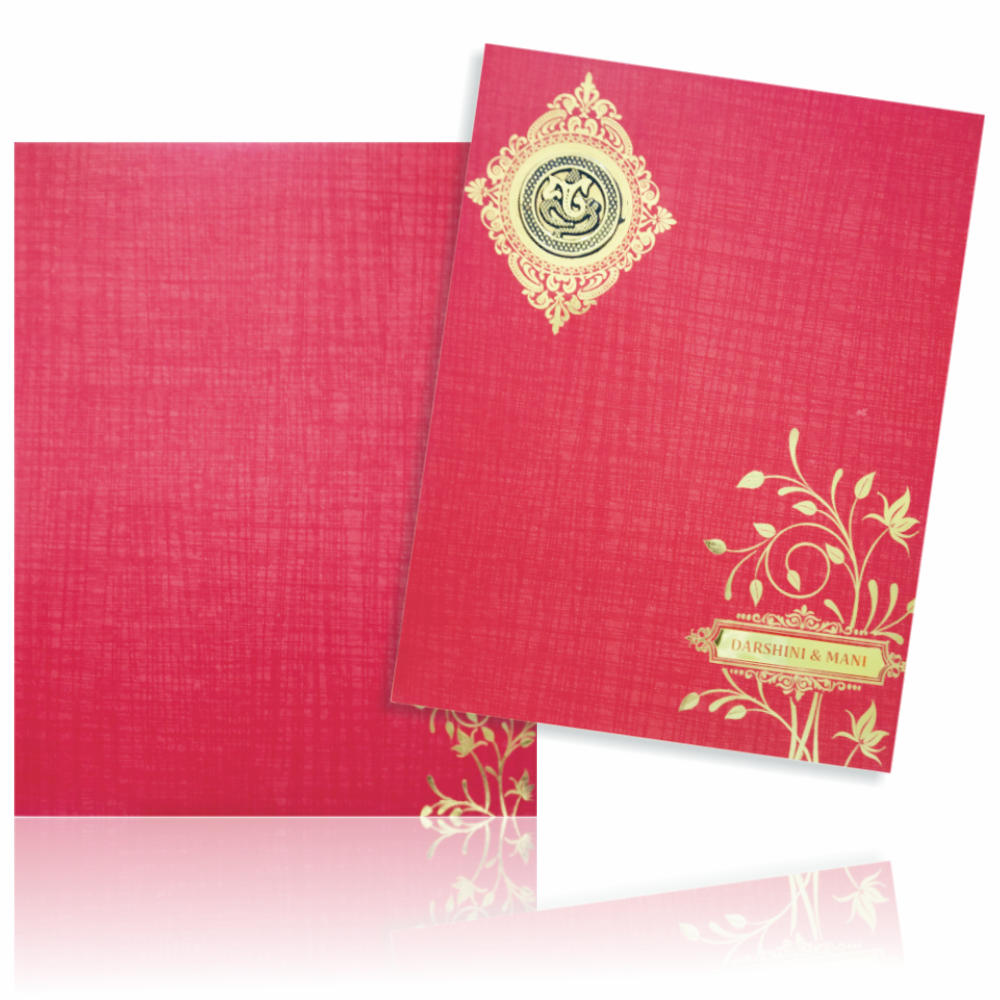 Red Jumbo Metallic Floral Design With Ganesha Wedding Card-KNK50261