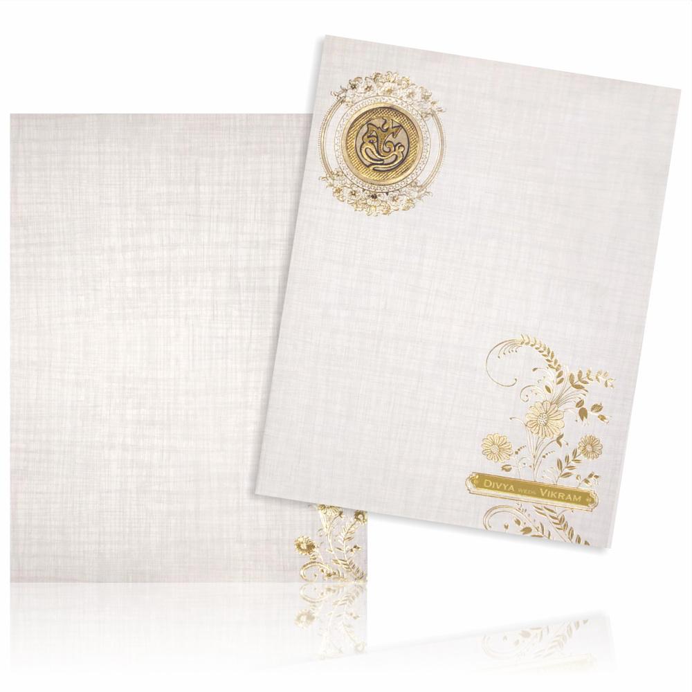 Grey Jumbo Metallic Floral Gold Foiling With Ganesha-KNK50270