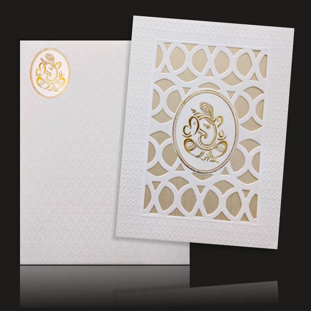 Glossy Laser Cut Ganesha Wedding Card - KNK73010