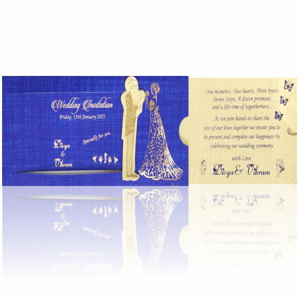 Blue personal slide bride and groom wedding invitation card-KNKP008B