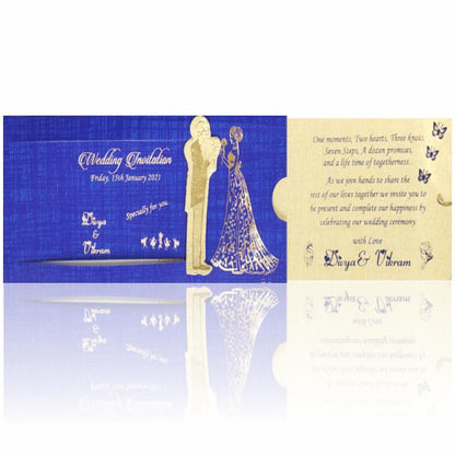 Blue personal slide bride and groom wedding invitation card-KNKP008B