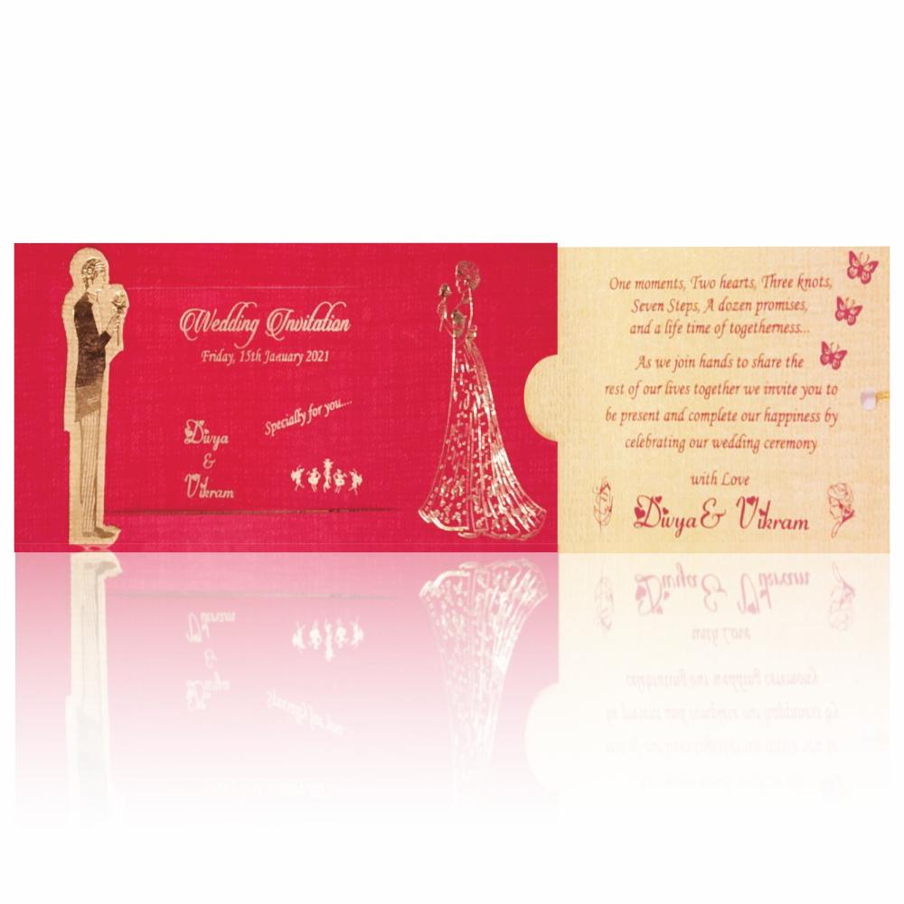 Red personal slide bride and groom wedding invitation card-KNKP008R