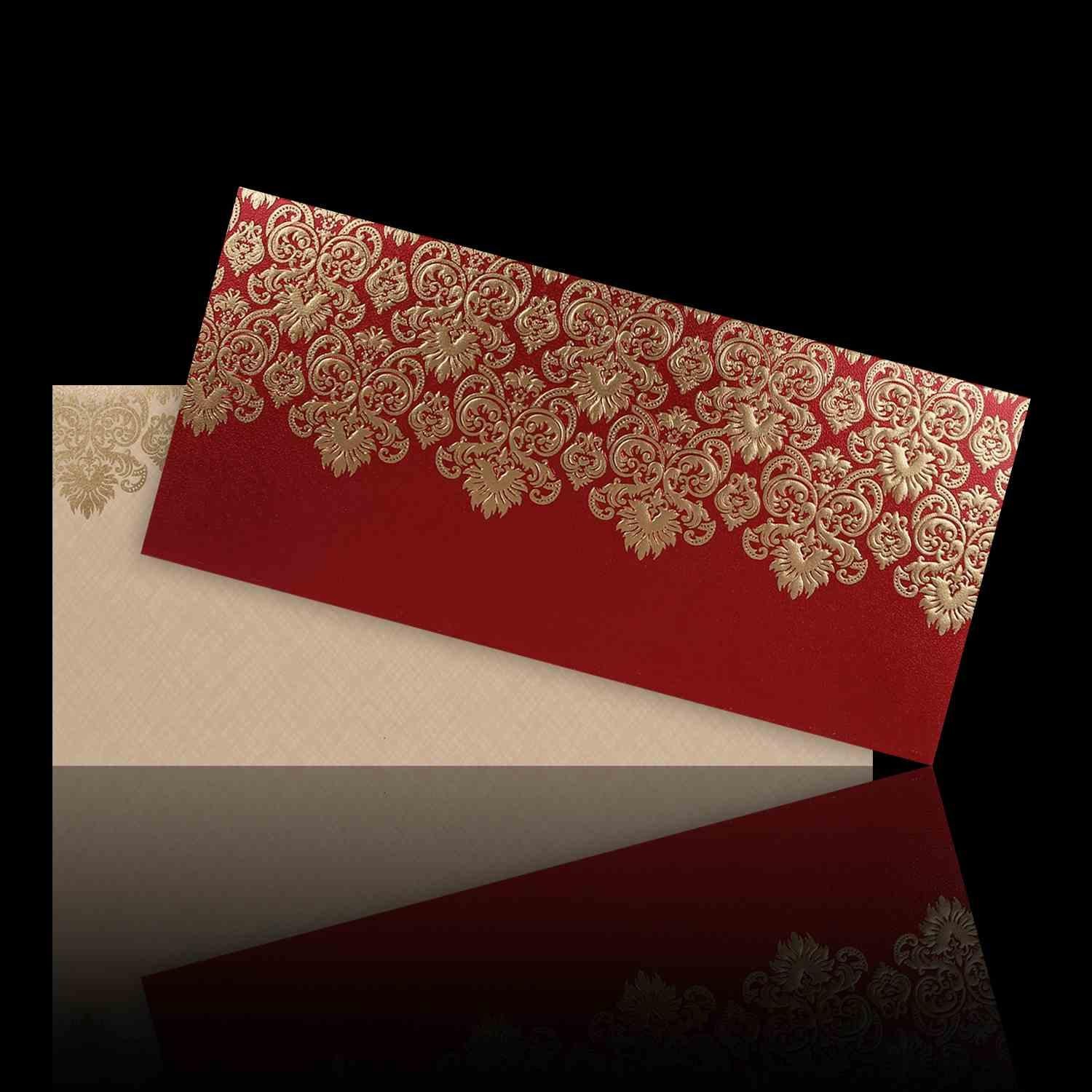 Classic Red Shading With Gold Foiling Blossom Theme Wedding Card - KNKZ02440
