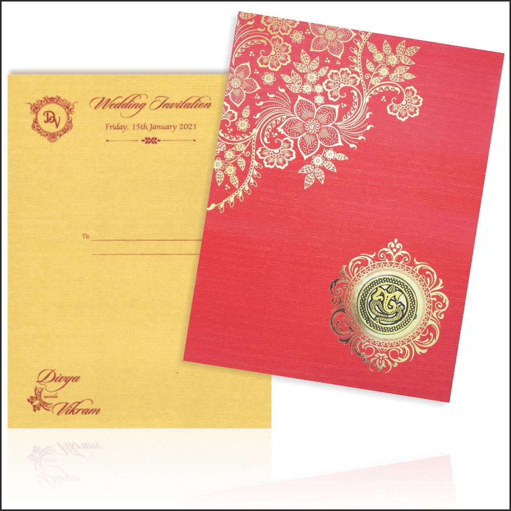 Red Floral Padded Designer Wedding Card-KNPC9518R