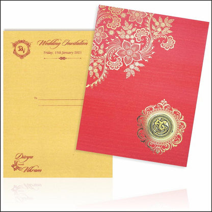 Red Floral Padded Designer Wedding Card-KNPC9518R