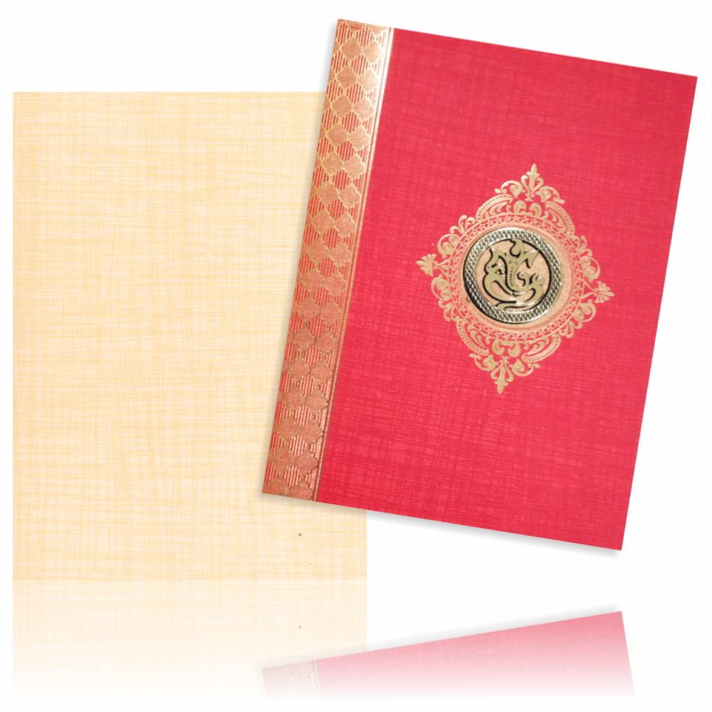 Red Prince Paper Gold Border Wedding Card-KNPM705R