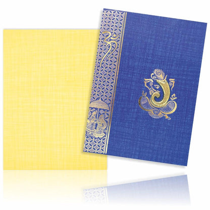 Blue Prince Paper Print Hindu Wedding Card With Gold Foiling Print Design-KNPM709B