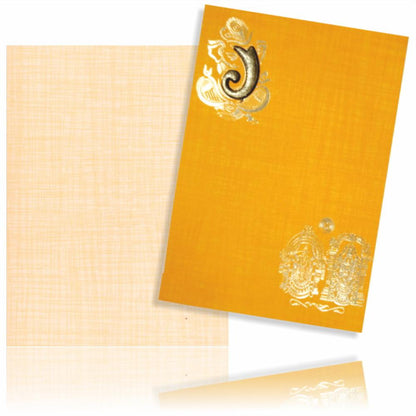 Orange Color Prince Paper Hindu Wedding Card With Balaji And Pamavathi In Gold-KNPM710O