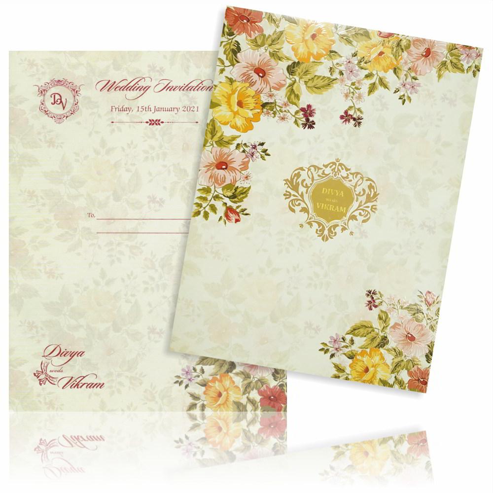 Green Padded Floral Designer Card In Offset Print-KNPO1503G