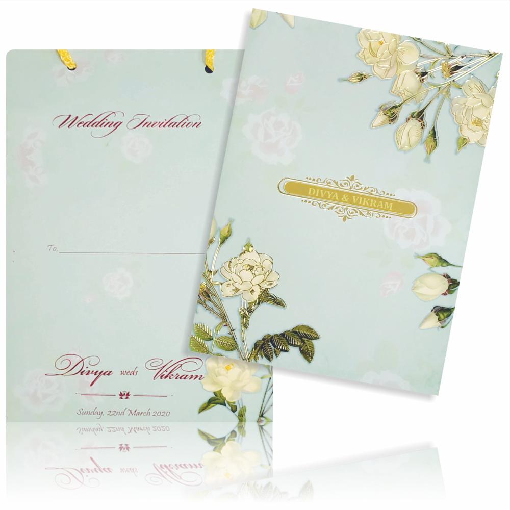 Blue Floral Invitation Card-KNPO4503G
